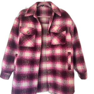 Express Plaid Collar Jacket Buffalo Check Pink Purple White  Teddy Winter Small